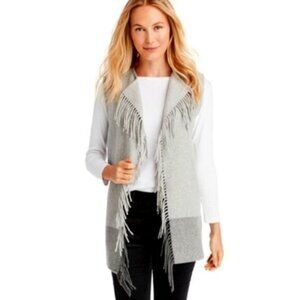 Vineyard Vines Open Front Grey Wool Fringe Vest